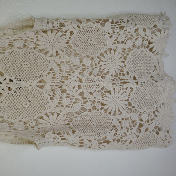 Moon Collection Cream Lace Knit Top 100% Cotton Sz M - Picture 8 of 9